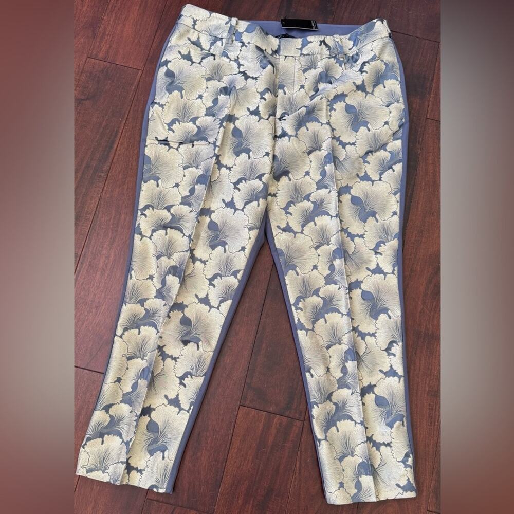 Eloquii Gold Blue/Grey Kady Fit Brocade Metallic Pants Size 16 NWT